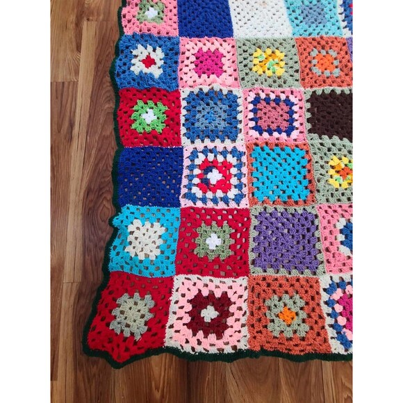 Vintage Roseanne Granny Crochet Squares Afghan Retro Boho Throw Blanket Large - Picture 3 of 5